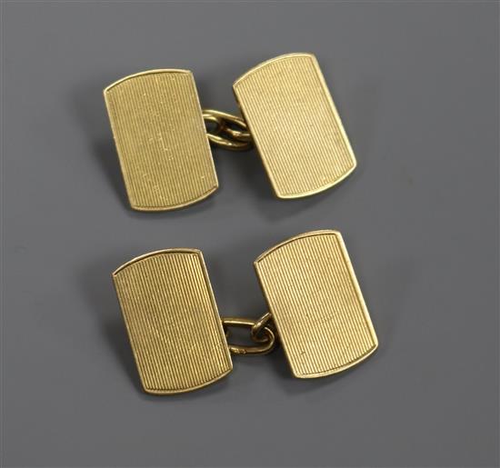 A pair of 18ct gold engine-turned cufflinks, 11.6 grams.